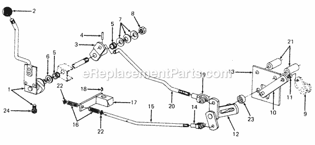 Transmission Controls Diagram and Parts List for 1610 135-393-100, 135-393-399, 0350042U, 136-393-1 Cub Cadet Lawn Mower
